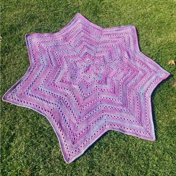 New Handmade Purple Star Crochet Blanket